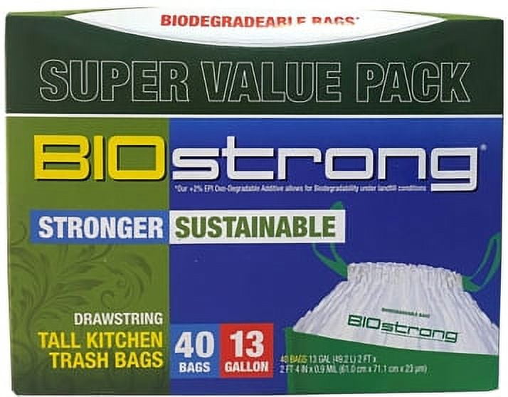 Biostrong Value Pack 13 Gallon 40 Bags Biodegradable Garbage Bags ...