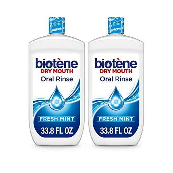 Biotne Oral Rinse Mouthwash for Dry Mouth, Breath Freshener and Dry Mouth Treatment, Fresh Mint - 33.8 FL oz(Pack of 2)