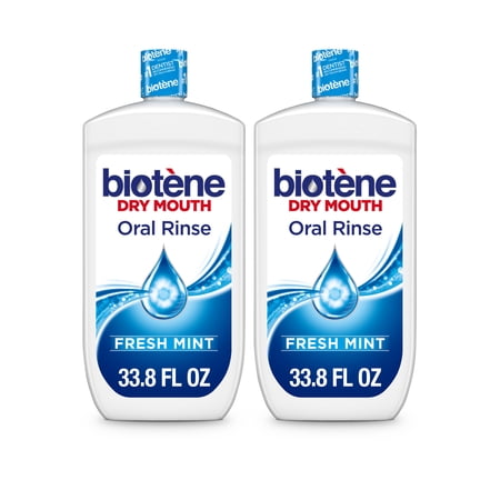 Biotene Oral Rinse Mouthwash for Dry Mouth, Breath Freshener and Dry Mouth Treatment, Fresh Mint - 33.8 FL oz(Pack of 2)