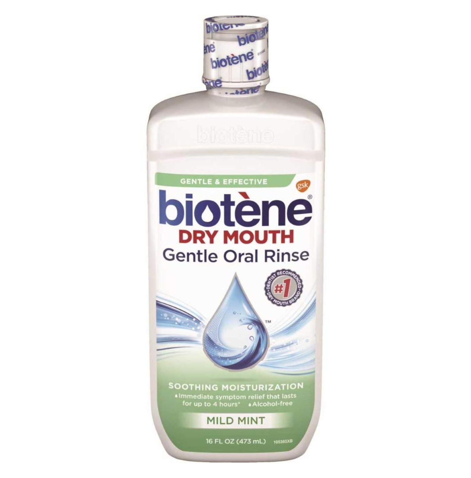 Biotene Dry Mouth Gentle Oral Rinse, Mild Mint, 16 Ounces each (Value Pack of 2)
