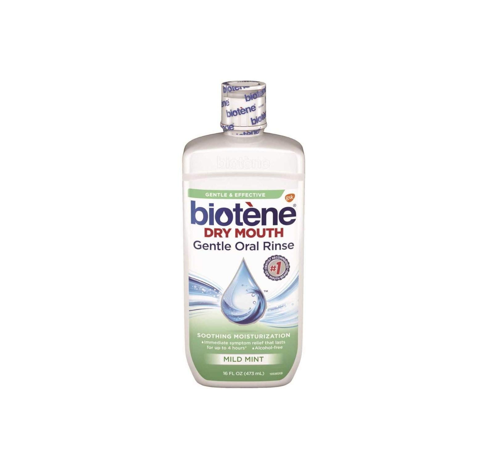 Biotene Dry Mouth Gentle Oral Rinse, Mild Mint, 16 Ounces each (Value Pack of 2)