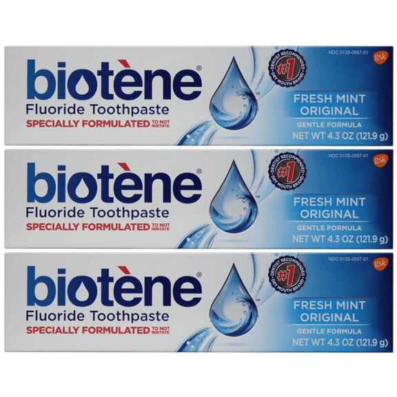 Biotene Fluoride Toothpaste, Fresh Mint - 4.3 Oz , 3 Pack