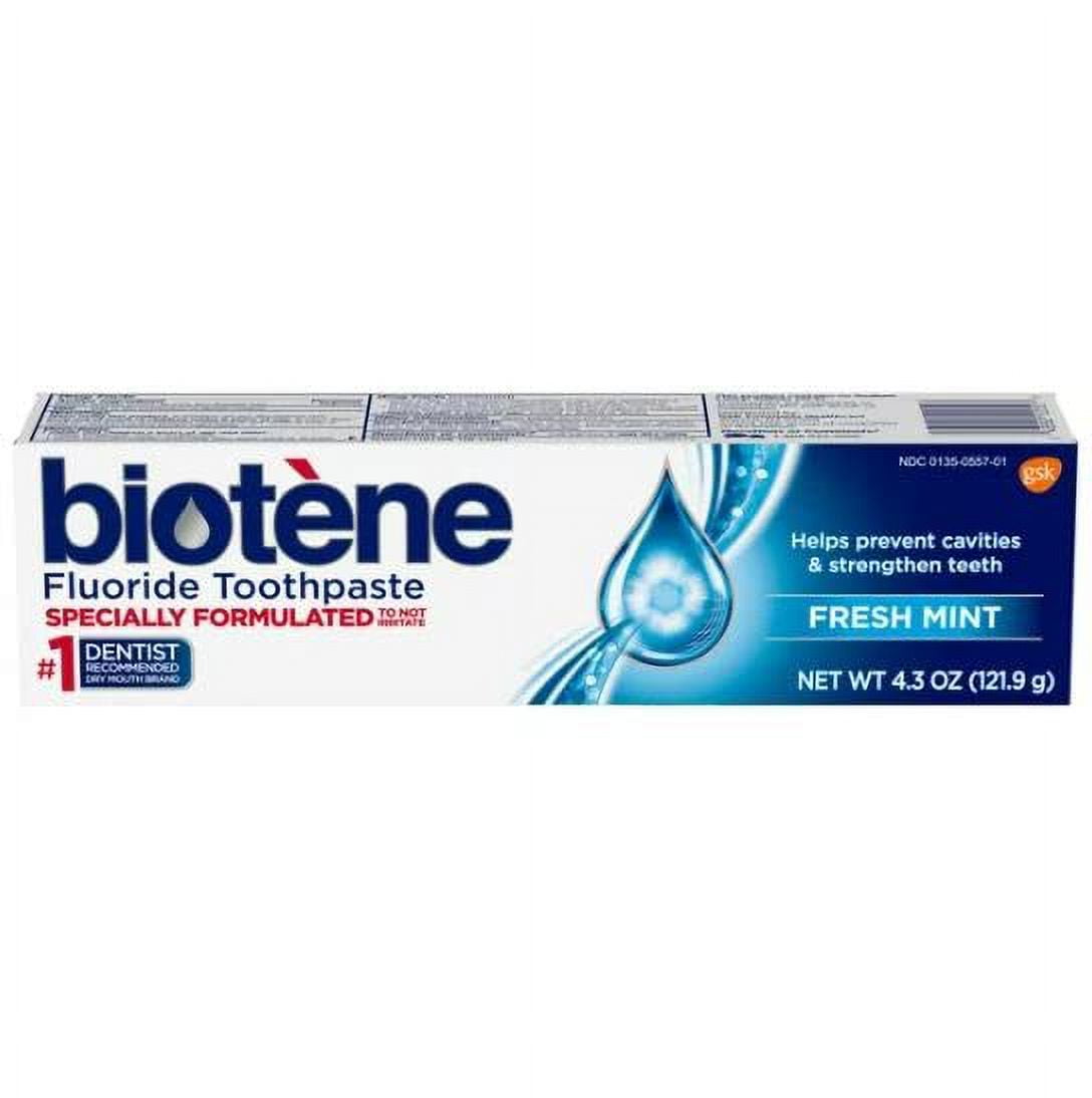 Biotene Fluoride Toothpaste, Fresh Mint Original 4.3 Oz (Pack Of 4).