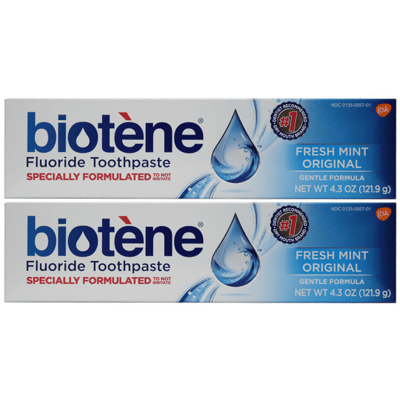 Biotene Fluoride Toothpaste, Fresh Mint Original 4.3 oz (Pack of 2)