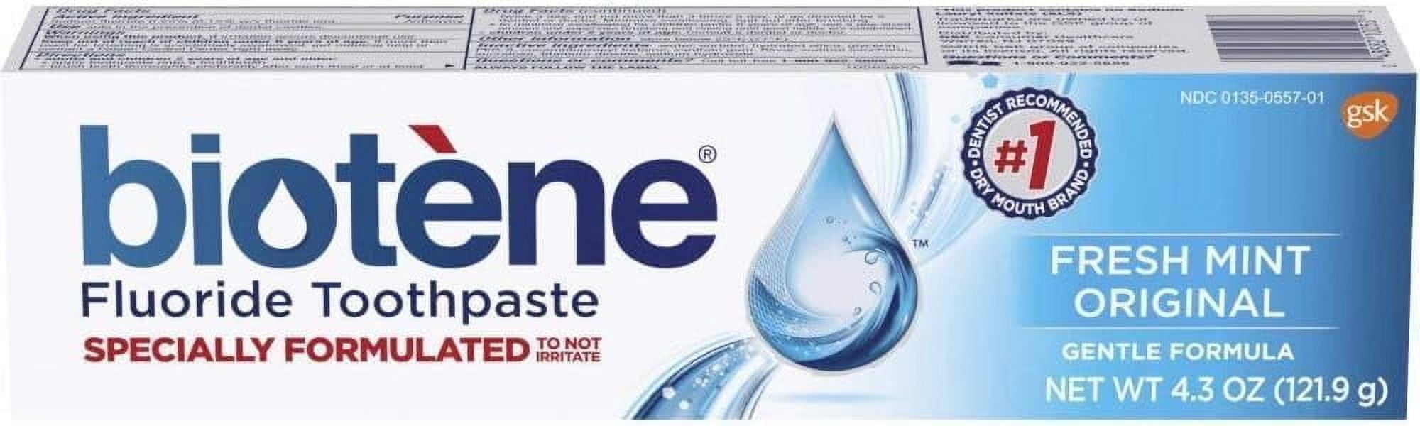 Biotene Fresh Mint Original Gentle Formula Fluoride Toothpaste, 4.3 (Value Pack of 4)