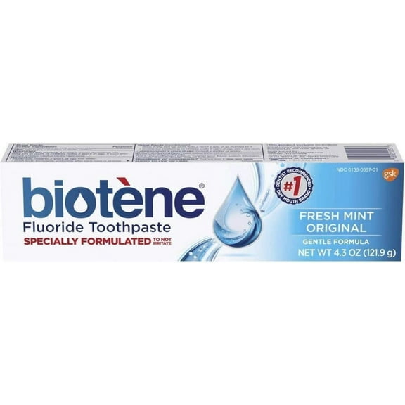 Biotene Fresh Mint Original Gentle Formula Fluoride Toothpaste, 4.3 (Value Pack of 4)