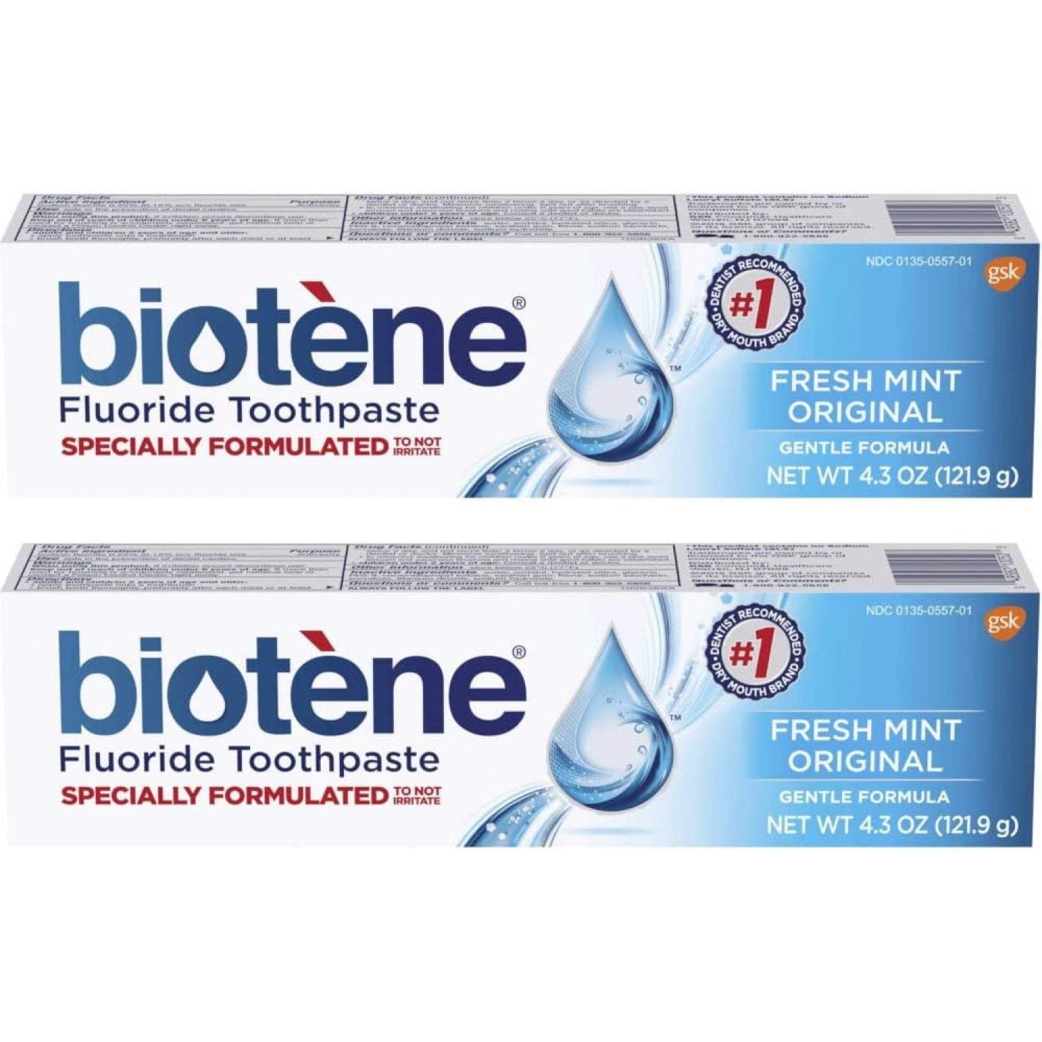 Biotene Mint Original Gentle Formula Fluoride Toothpaste, 4.3 Ounces Each (Value Pack Of 2)