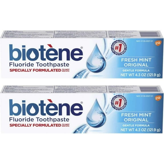 Biotene Mint Original Gentle Formula Fluoride Toothpaste, 4.3 Ounces Each (Value Pack Of 2)
