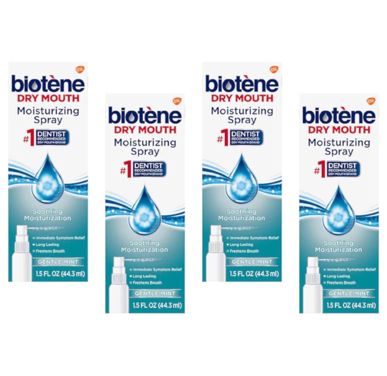 Biotene Moisturizing Dry Mouth Spray, Moisturizing Spray for Dry Mouth and Bad Breath, Gentle Mint - 1.5 fl oz (Pack of 4)
