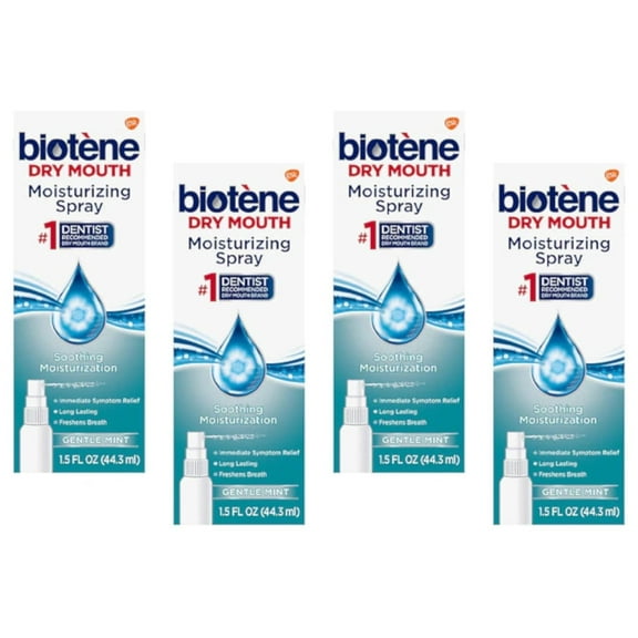 Biotene Moisturizing Dry Mouth Spray, Moisturizing Spray for Dry Mouth and Bad Breath, Gentle Mint - 1.5 fl oz (Pack of 4)