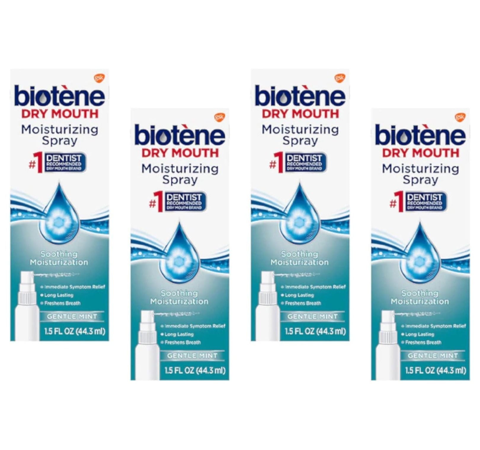 Biotene Moisturizing Dry Mouth Spray, Moisturizing Spray for Dry Mouth and Bad Breath, Gentle Mint - 1.5 fl oz (Pack of 4)