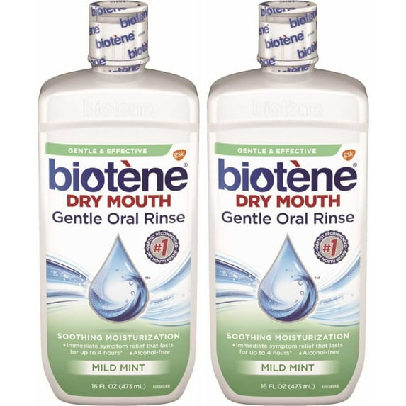 2 Pack Biotene Dry Mouth Gentle Oral Rinse, Mild Mint, 16 Ounces Each