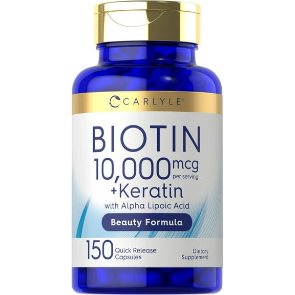 Biotin 10,000mcg | 150 Capsules | Beauty Formula with Keratin | by Carlyle