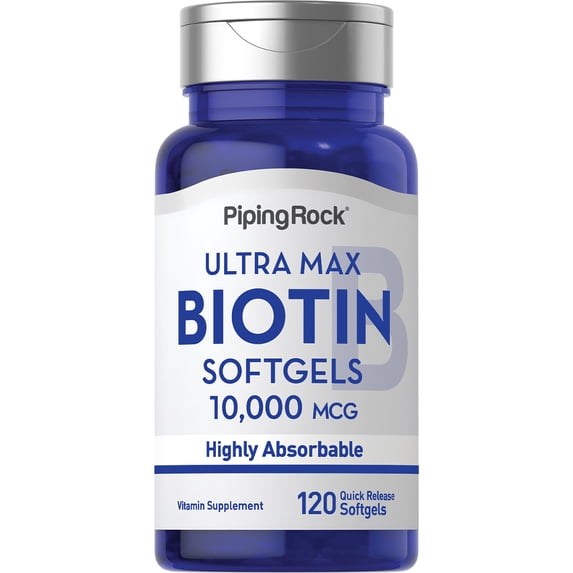 Biotin 10000mcg Softgels | 120 Count | Ultra Max Supplement for Men and Women | by Piping Rock