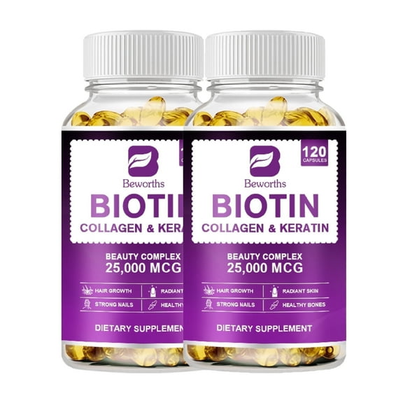 Biotin 25000 Mcg, Helps Promote Skin, Hair and Nail Health, Softgels 120 Count(2 Pack)