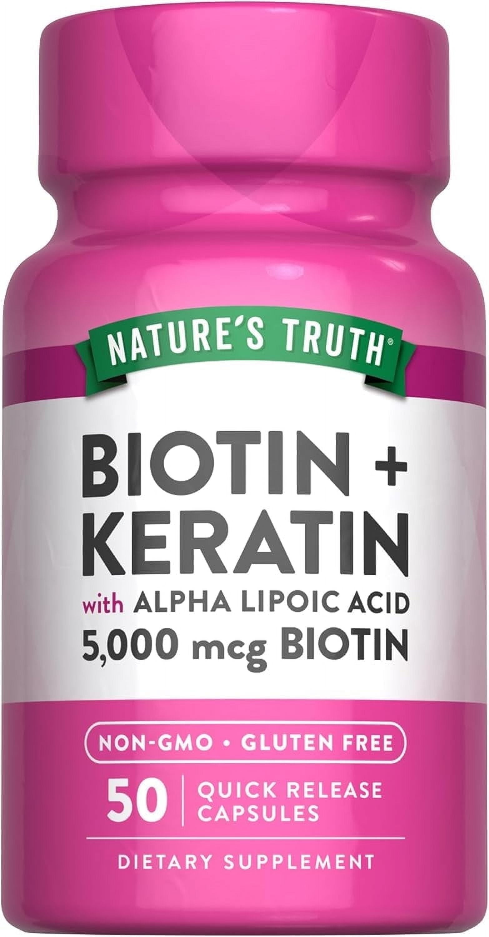Biotin 5000 mcg | 50 Capsules | With Keratin and Alpha Lipoic Acid | by Nature's Truth