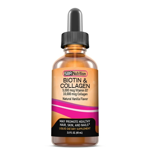 Biotin 5000 mcg & Collagen 10000 mcg Liquid Drops, Vitamins for Hair Growth and Thickening, Skin Health and Nail Strength, 2 fl oz