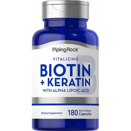 Biotin 5000mcg | 180 Capsules | with Keratin for Men and Women | by Piping Rock