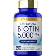 Biotin 5000mcg | 250 Fast Dissolve Tablets | Vegetarian, Non-GMO, Gluten Free Supplement | by Carlyle