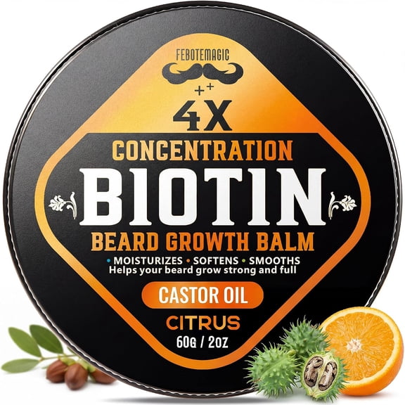 Biotin Beard Balm for Men, 2 oz – Thicker & Fuller Beard Look, Softening, Moisturizing & Anti-Itch, Non-Greasy – Sweet Orange (Citrus), Gift-Ready