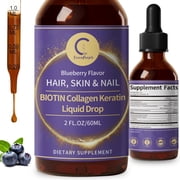 Biotin Collagen Keratin Liquid Drops, With Vitamin B3 B12 Biotin Collagen Supplements Supports Skin Hair & Nail , 2Fl Oz Blueberry Flavor