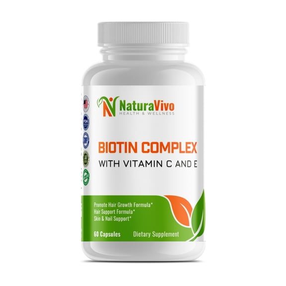 Biotin Complex with Vitamin C  E - 5,000 mcg - Hair Growth, Strong Nails  Radiant Skin