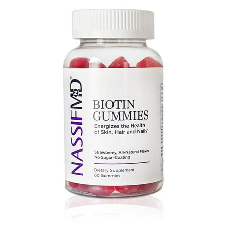 NassifMD Biotin Gummies 10,000 mcg, Strawberry Flavor, Hair, Skin & Nail Support Supplement, 60 Count