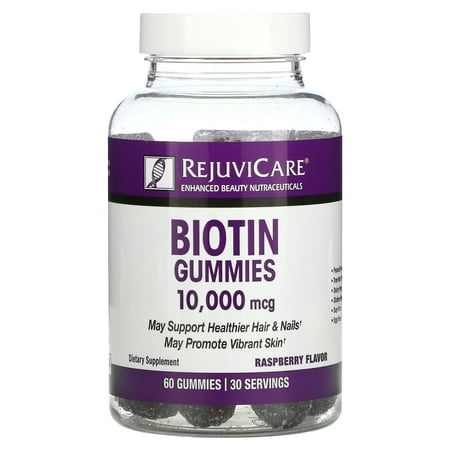 Biotin Gummies, Strawberry Flavor, 10,000 mcg, 60 Gummies