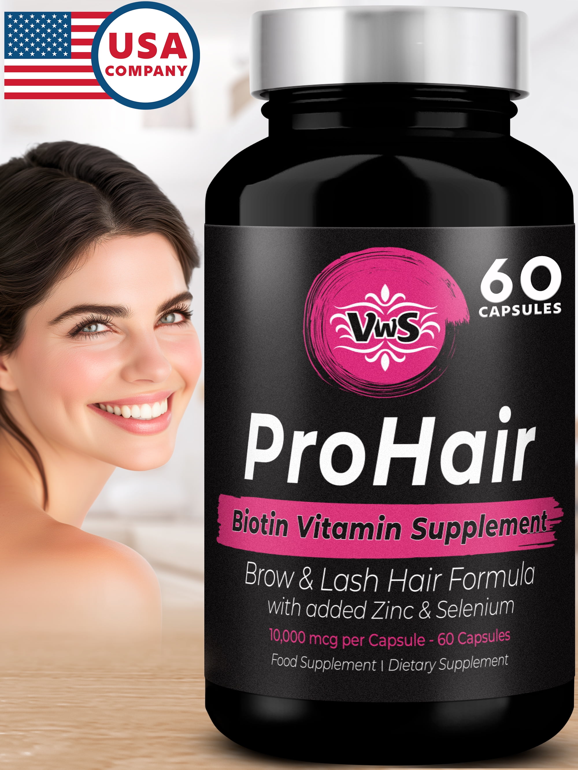 Biotin Hair Growth Supplement, 60 Capsules for Thicker Hair, Brows & Lashes