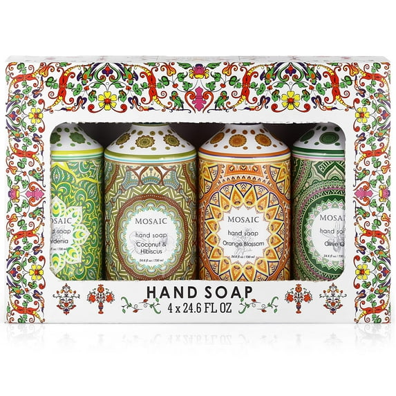 Liquid Hand Soap / Hand Wash Gift Set, Olive Oil + Coconut Hibiscus + Gardenia + Orange Blossom, 4 x 24.6 fl oz Each Liquid Soap Bottle