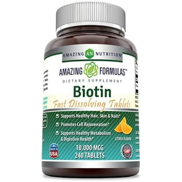 Biotin (Vitamin B7) 10,000 mcg Fast Dissolving Citrus Flavor 240 Tablets Supplement | 240 Tablets | Citrus Flavor | Non-GMO | Gluten Free | Made in USA