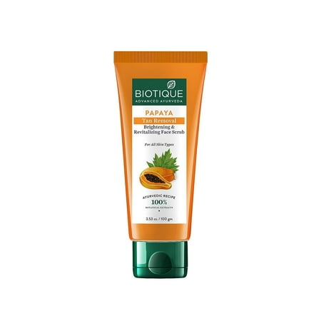 Biotique Papaya Tan Removal Brightening & Revitalizing Face Scrub | Gentle Exfoliation | Smooth And Clear Complexation | 100% Botanical Extracts| Suitable For All Skin Types | 100G