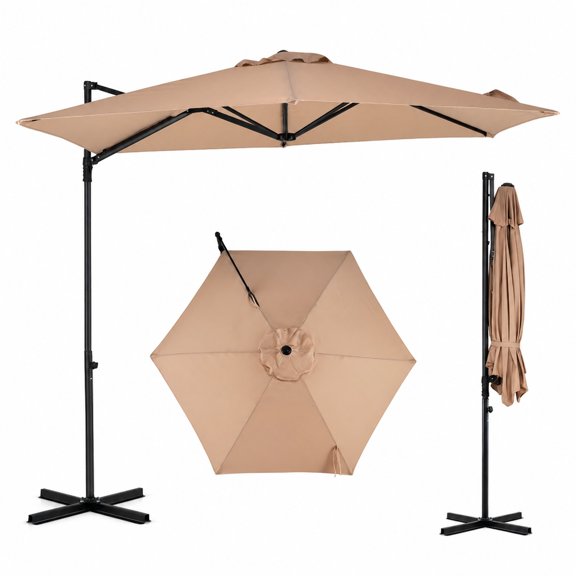 Biotree 10 FT Cantilever Patio Umbrella Tan, Offset Outdoor Umbrella with 360 Rotation Vented Top for Garden Poolside Deck Backyard Shade