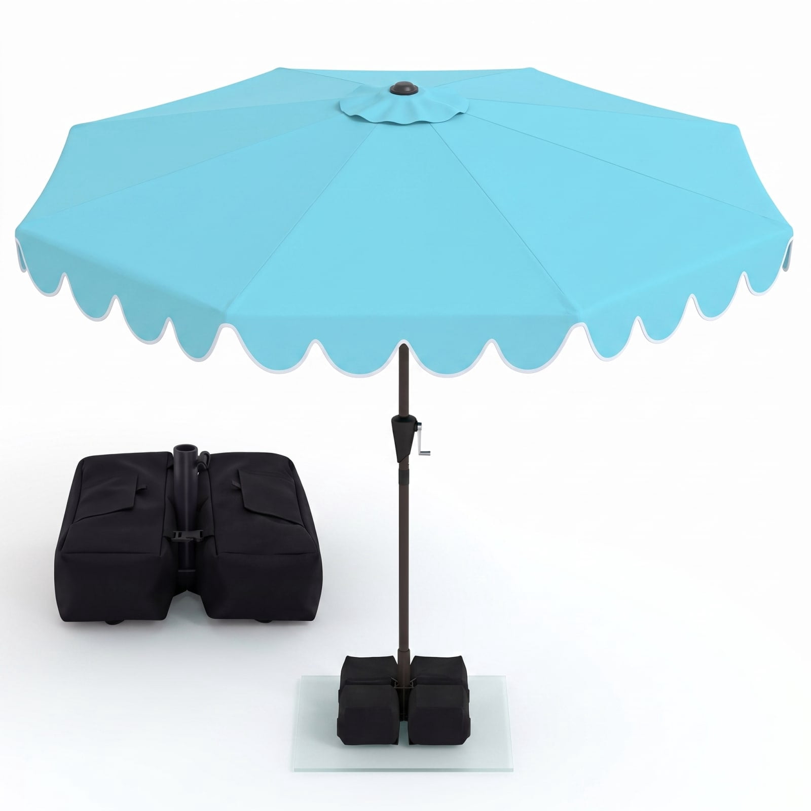 Biotree 10 FT Patio Umbrella with Push Button Tilt, Crank, Weighted Base and Sandbags for Deck Backyard Poolside, Turquoise