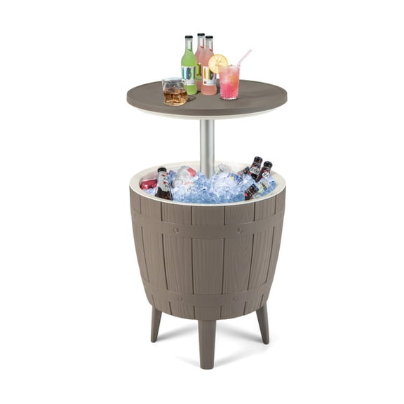 Biotree 10 Gallon Cooler Bar Table Outdoor Coffee Table Ice Bucket with Telescopic Tabletop for Beer and Wine, Brown