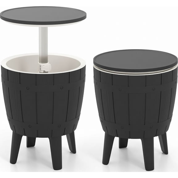 Biotree 10 Gallon Cooler Bar Table Outdoor Coffee Table with Telescopic Tabletop Ice Bucket Table for Beer Wine, Black