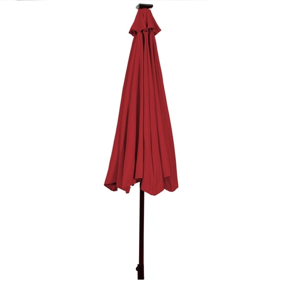 Biotree 10' Solar LED Lighted Patio Market Umbrella Shade Tilt Adjustment Crank-Dark Red Outdoor Backyard