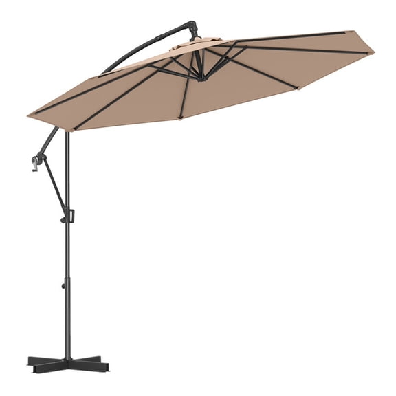 Biotree 10 ft Cantilever Patio Umbrella Offset Hanging with Cross Base, 8 Ribs - Beige for Backyard Garden Poolside