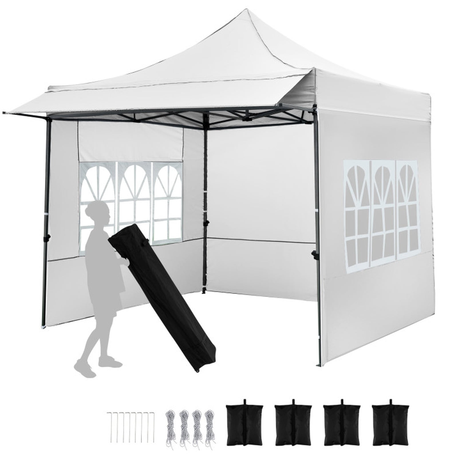 Biotree 10 x 10 FT Pop Up Canopy Tent with 3 Sidewalls, Awning & Wheeled Bag,Waterproof for Outdoor Party Supplier Camping Beach,White