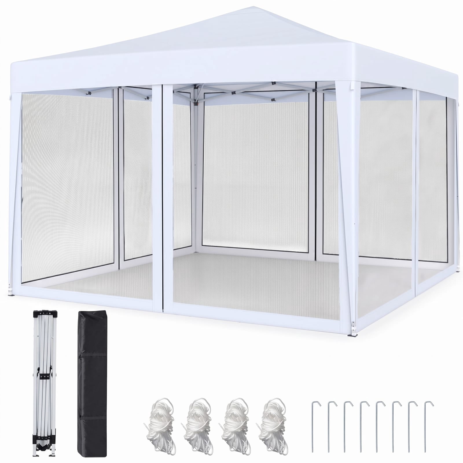 Biotree 10' x 10' Pop Up Canopy Tent Easy Setup Instant Folding Shelter with Mesh Netting for Outdoor, White