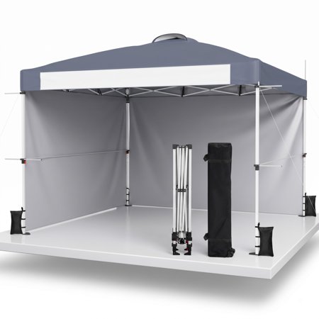 Biotree 10 x 10 ft Foldable Commercial Pop Up Canopy with Roller Bag and Banner Strip, Gray