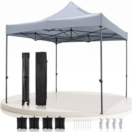 Biotree 10 x 10 ft Outdoor Pop Up Canopy Tent Easy Setup Gazebo Shelter with Wheeled Bag 420D Oxford, Gray