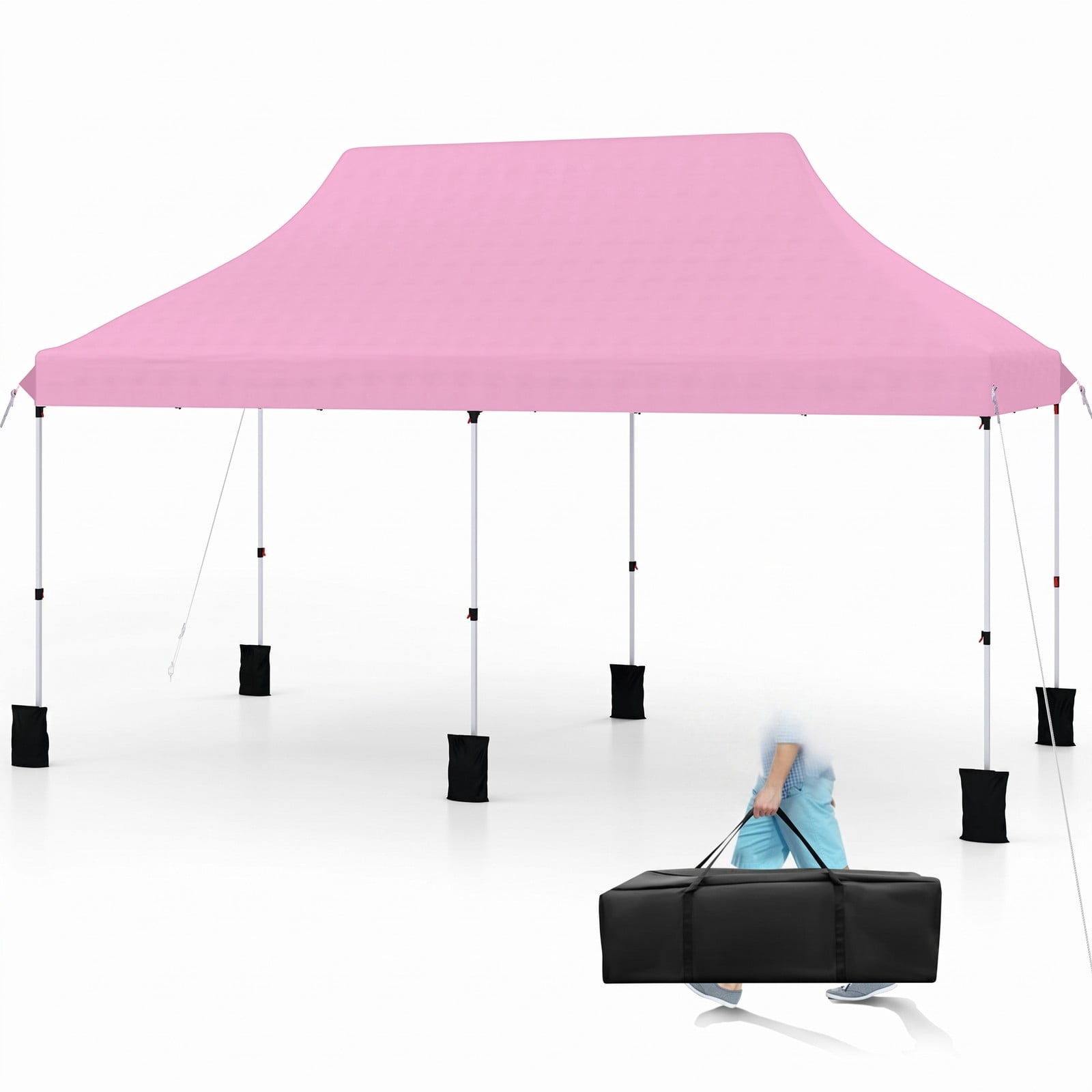 Biotree 10 x 20 FT Pop Up Canopy Tent, Foldable Portable Outdoor Gazebo Sun Shelter with Carry Bag, Adjustable Height for Party Wedding Backyard Event, Pink