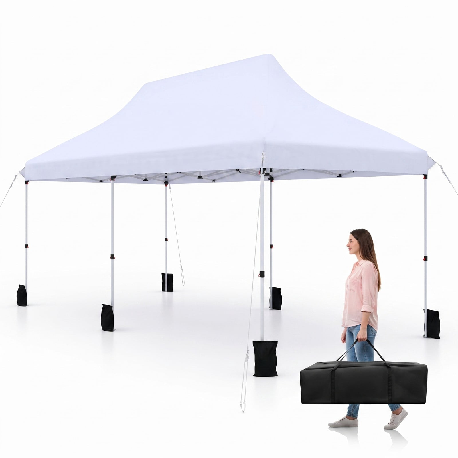 Biotree 10 x 20 FT Pop Up Canopy Tent, Portable Foldable Outdoor Gazebo Sun Shade Shelter with Carry Bag, Adjustable Height for Wedding Market Party Event, White