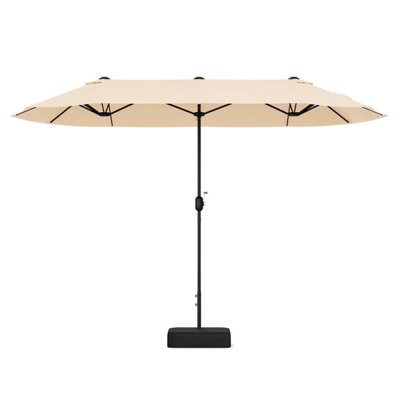 Biotree 13 ft Double-Sided Twin Patio Umbrella Crank Tilt Outdoor Shade - Beige - UV Protection with Cross Base