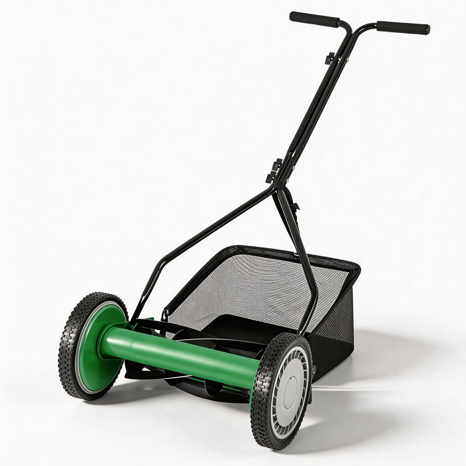 Biotree 14 Inch Push Lawn Mower with 5 Steel Blades and Grass Catcher Bag-Green Manual Reel Eco-Friendly