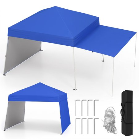 Biotree 14 x 9.2 Feet Pop-Up Canopy Tent with 2 Convertible Sidewalls and Awning UPF50+ for Patio Backyard, Blue
