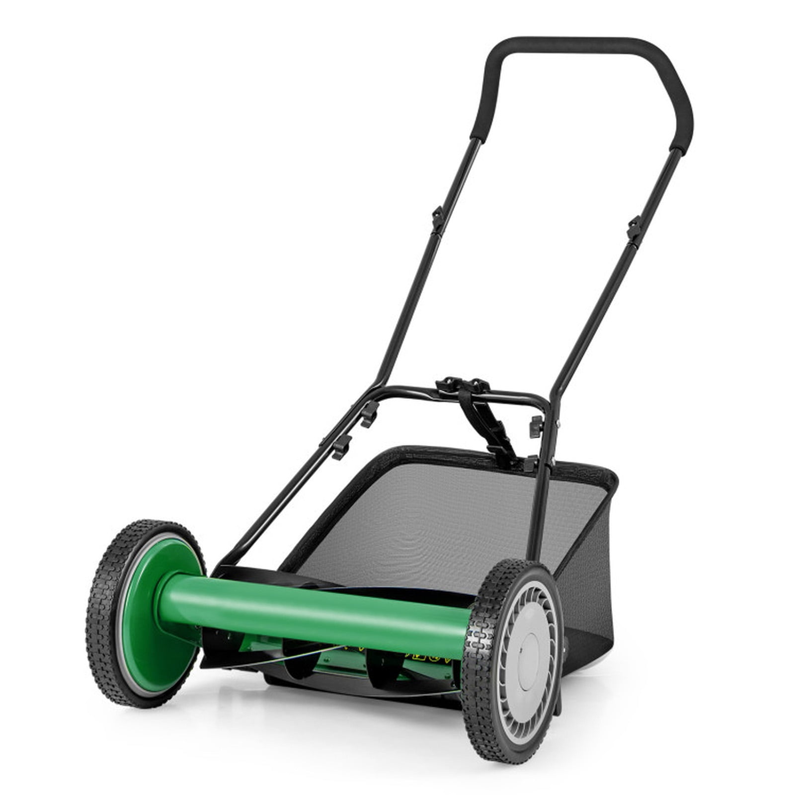 Biotree 16-Inch 5-Blade Push Reel Lawn Mower with 7-Gallon Grass Catcher Bag 4 Height Settings Foam-Grip Handle - Green