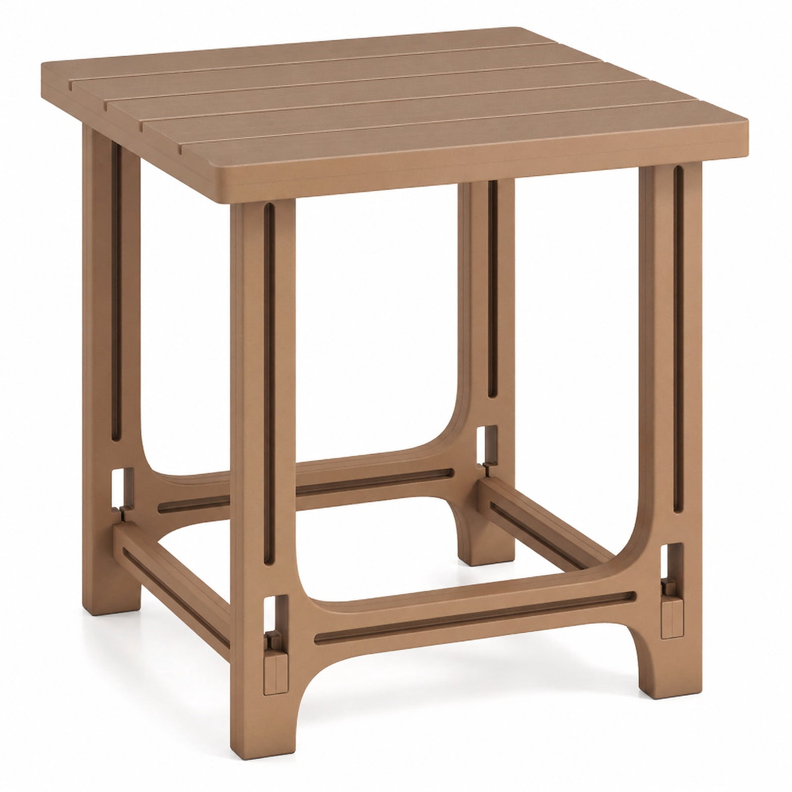 Biotree 18 Inch Adirondack Side Table, All-Weather HDPE Outdoor End Table with Wood-Look Slatted Top and 315 lbs Capacity for Deck Garden, Brown