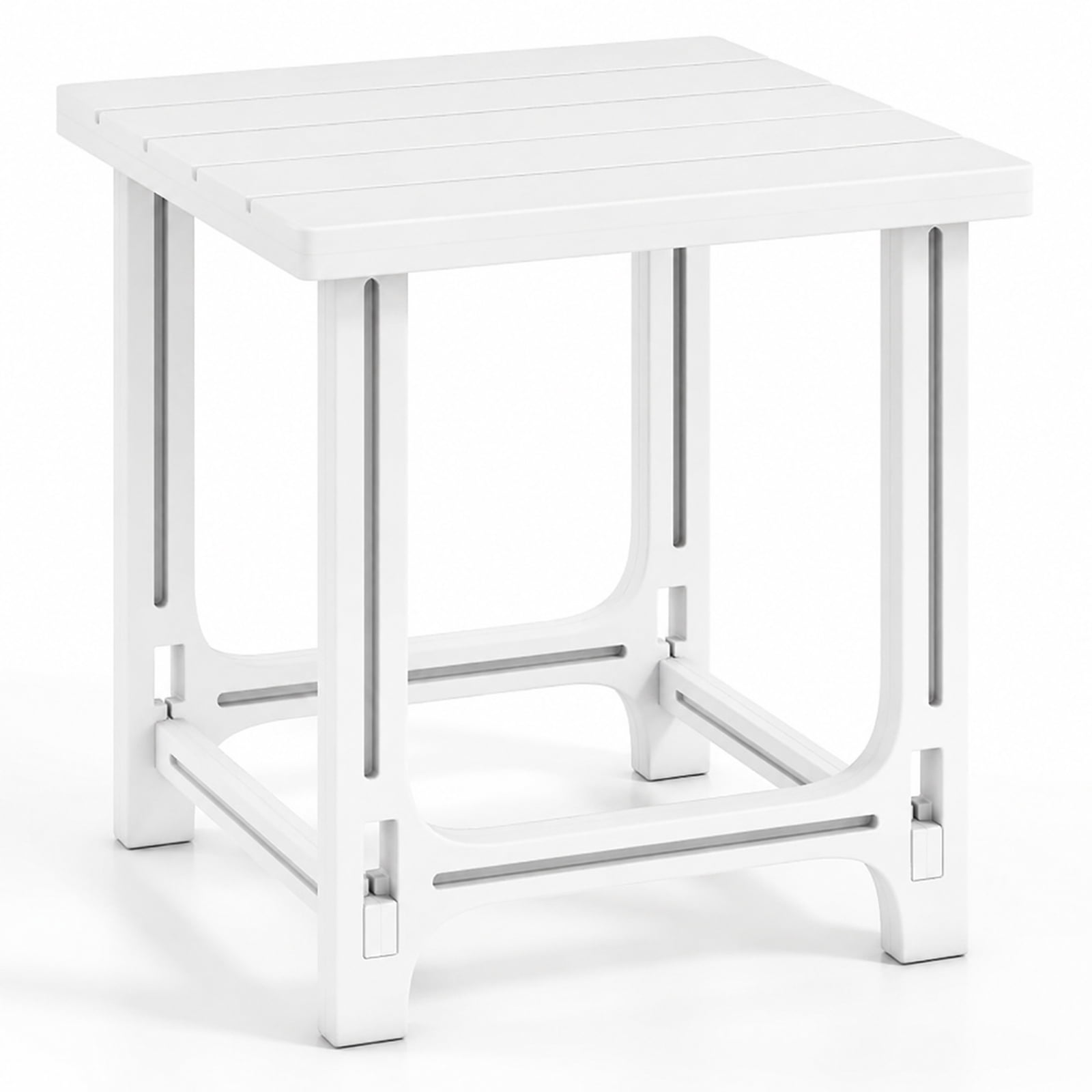 Biotree 18 Inch Adirondack Side Table Outdoor, All-Weather HDPE Patio End Table with Slatted Top and 315 lbs Capacity for Poolside Deck, White